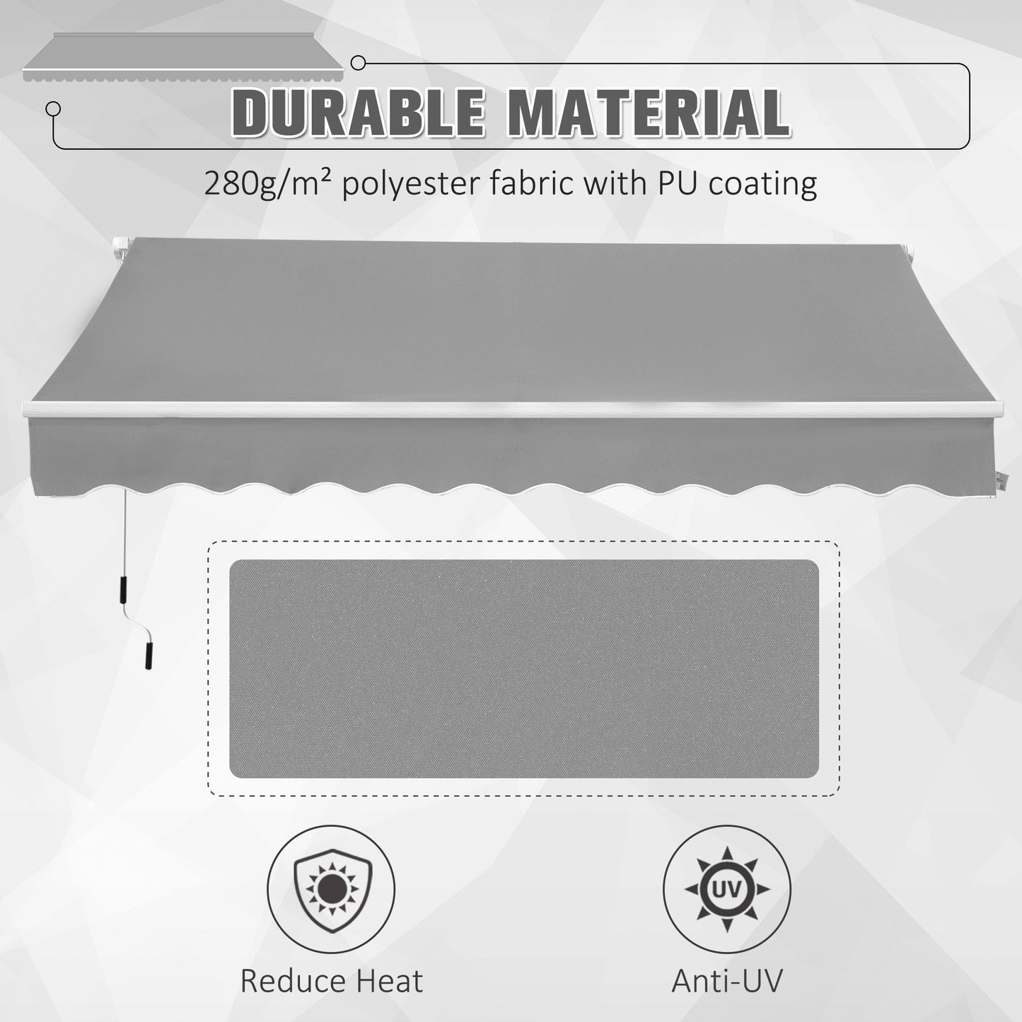 Outsunny Window Awning Canopy Garden Outdoor Shelter Patio Sun Shade UV Blocker Light Weight Aluminium Frame w/ Hand Crank 3 x 2m Light Grey