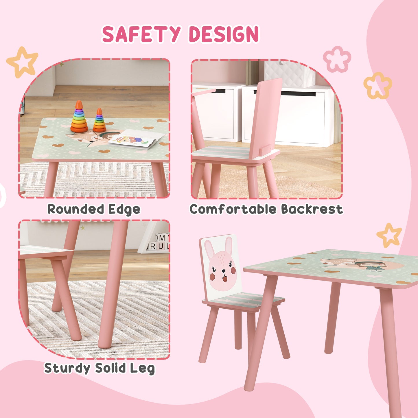 ZONEKIZ Kids and Table Chairs Children Desk with Two Chairs Toddler Furniture Set for Ages 36 Years Pink