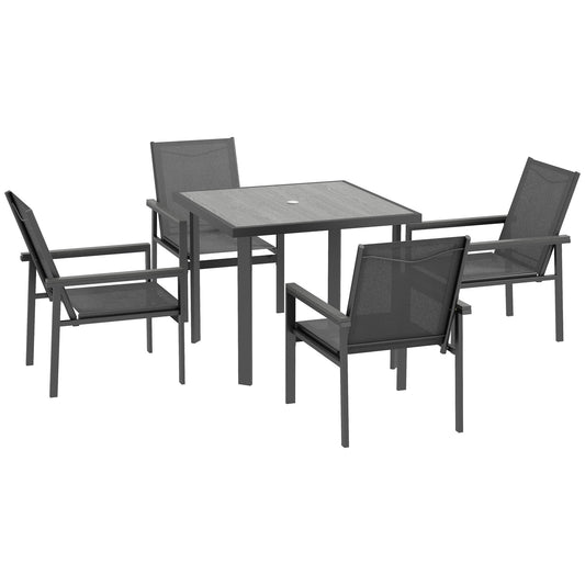 Outsunny Five-Piece Metal Dining Set, with Glass-Top Table - Grey