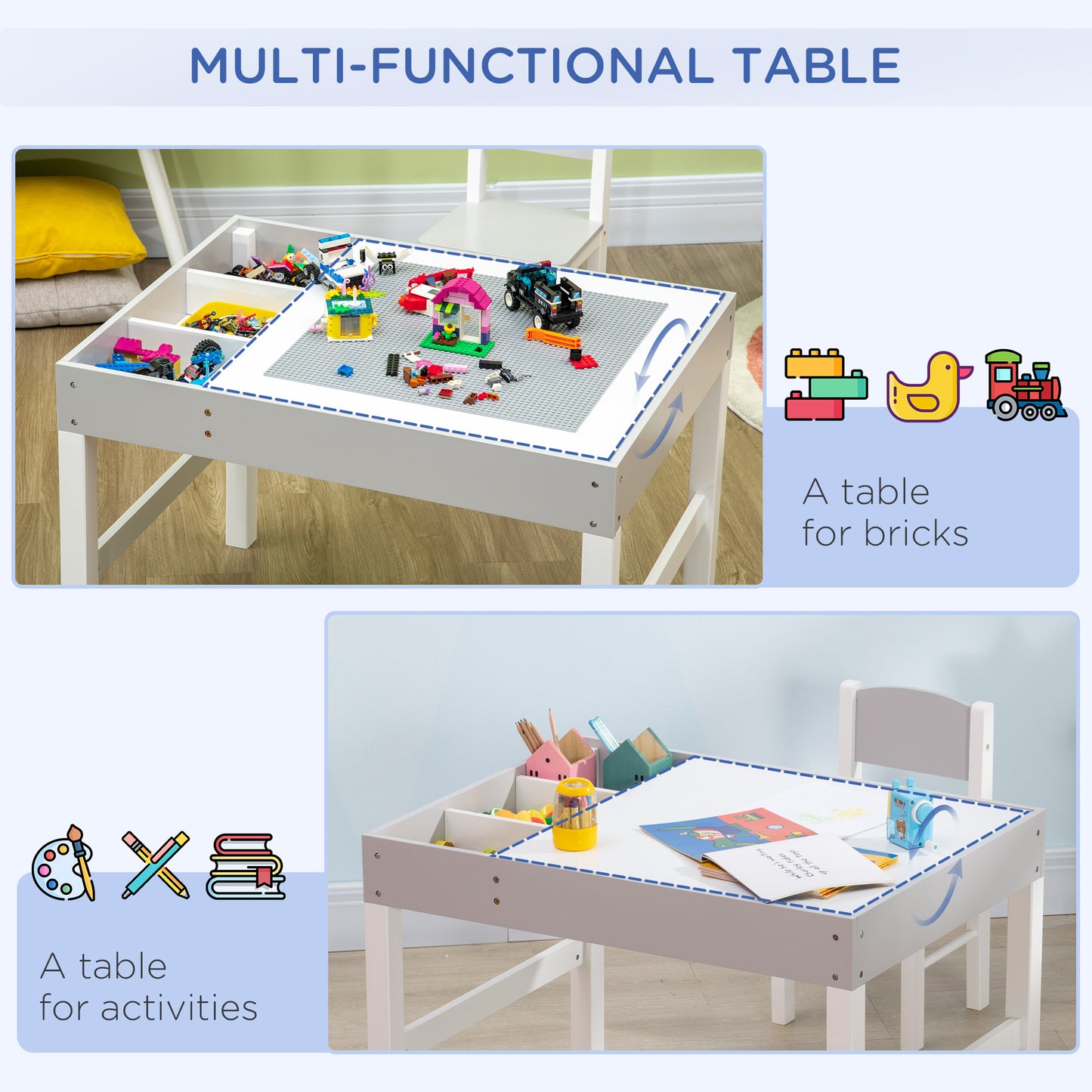 ZONEKIZ Kids Table and Chair Set, with Storage Space - Grey