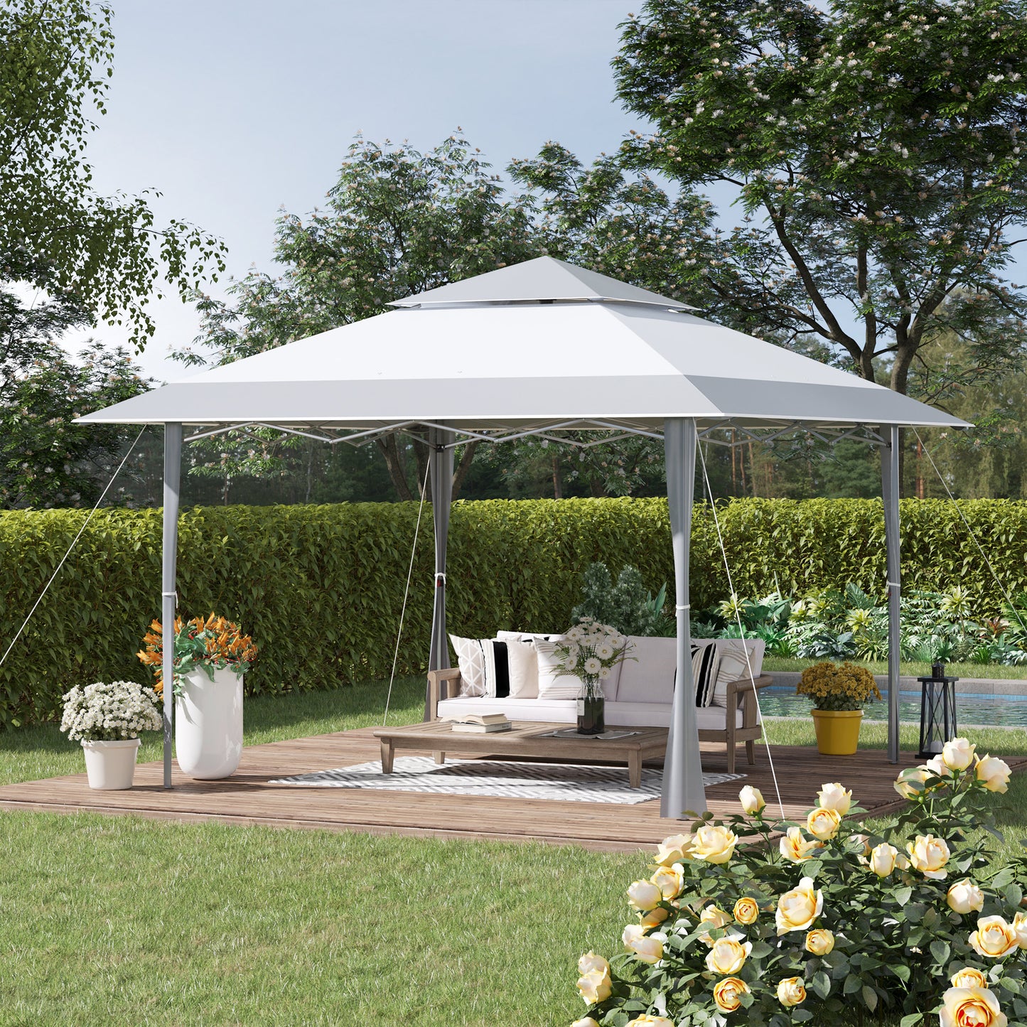Outsunny 4 x 4m Outdoor Pop Up Canopy Tent Gazebo w/ Adjustable Legs and Bag White