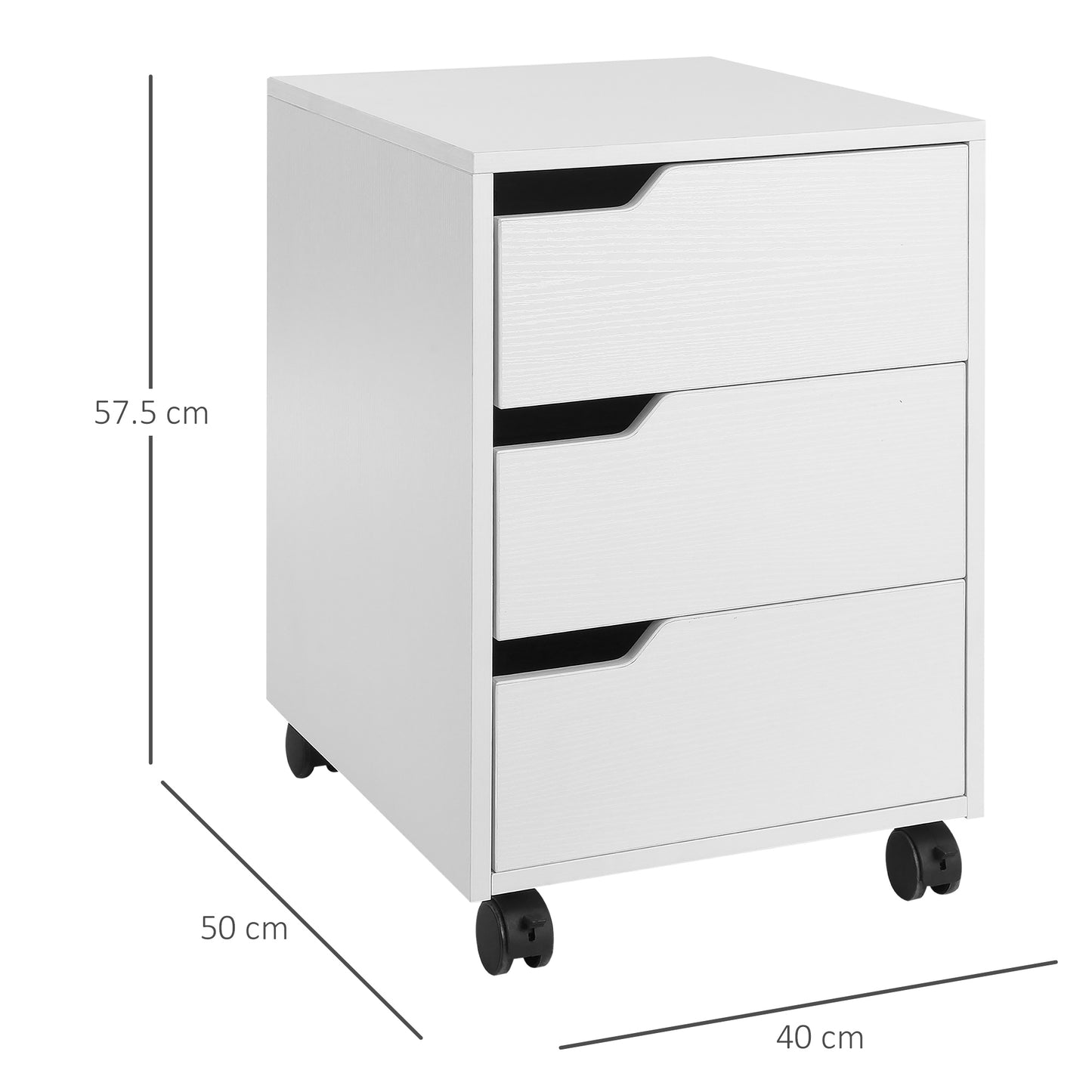 HOMCOM 3 Drawer Mobile File Cabinet, Vertical Filing Cabinet with Wheels for Home Office, White