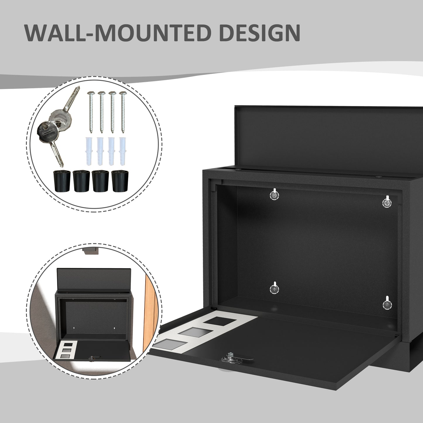 HOMCOM Wall Mounted Letterbox Weatherproof Post Box Modern Mailbox with 2 Keys and Viewing Windows Easy to Install