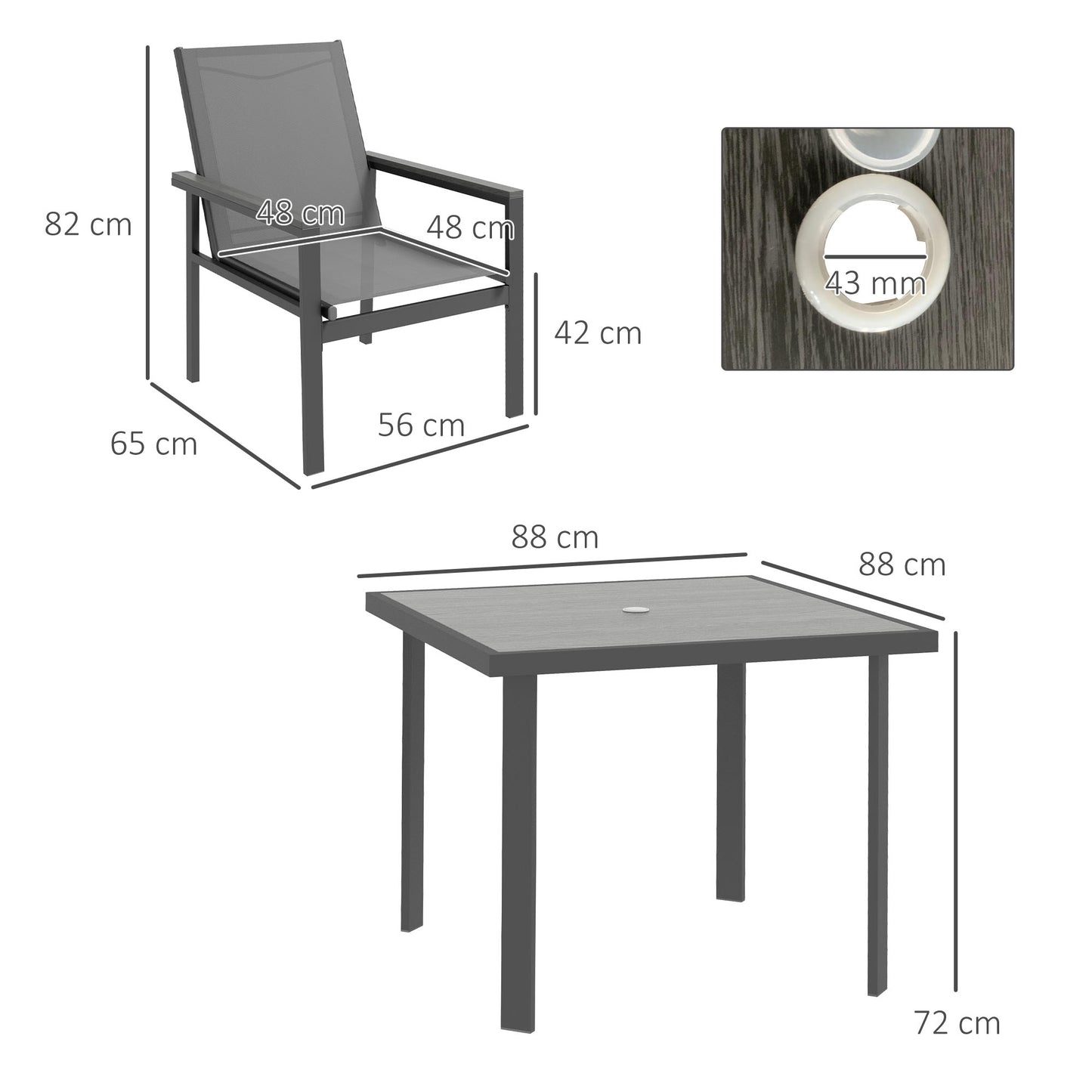 Outsunny Five-Piece Metal Dining Set, with Glass-Top Table - Grey