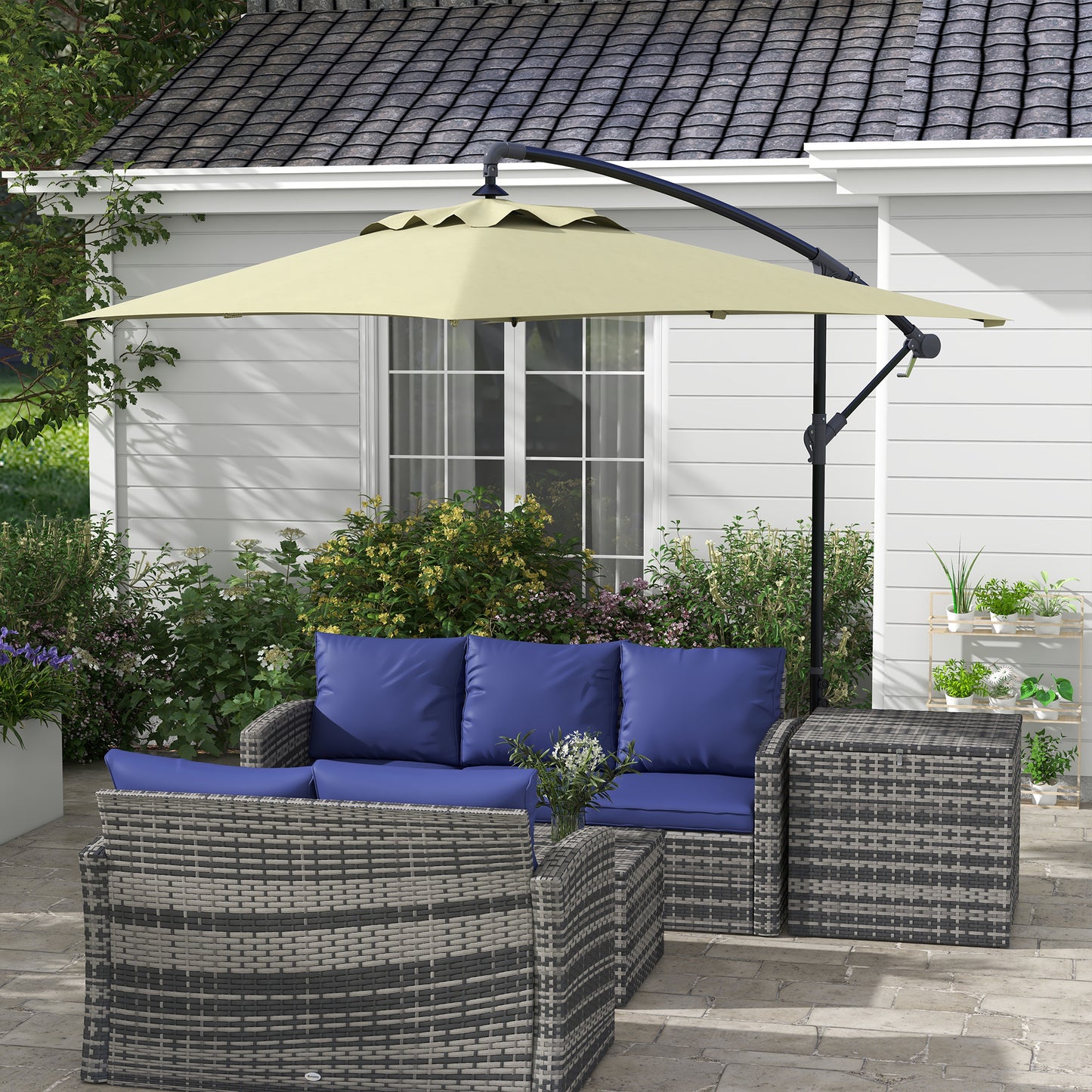 Outsunny 3(m) Cantilever Overhanging Parasol, with Cross Base - Beige