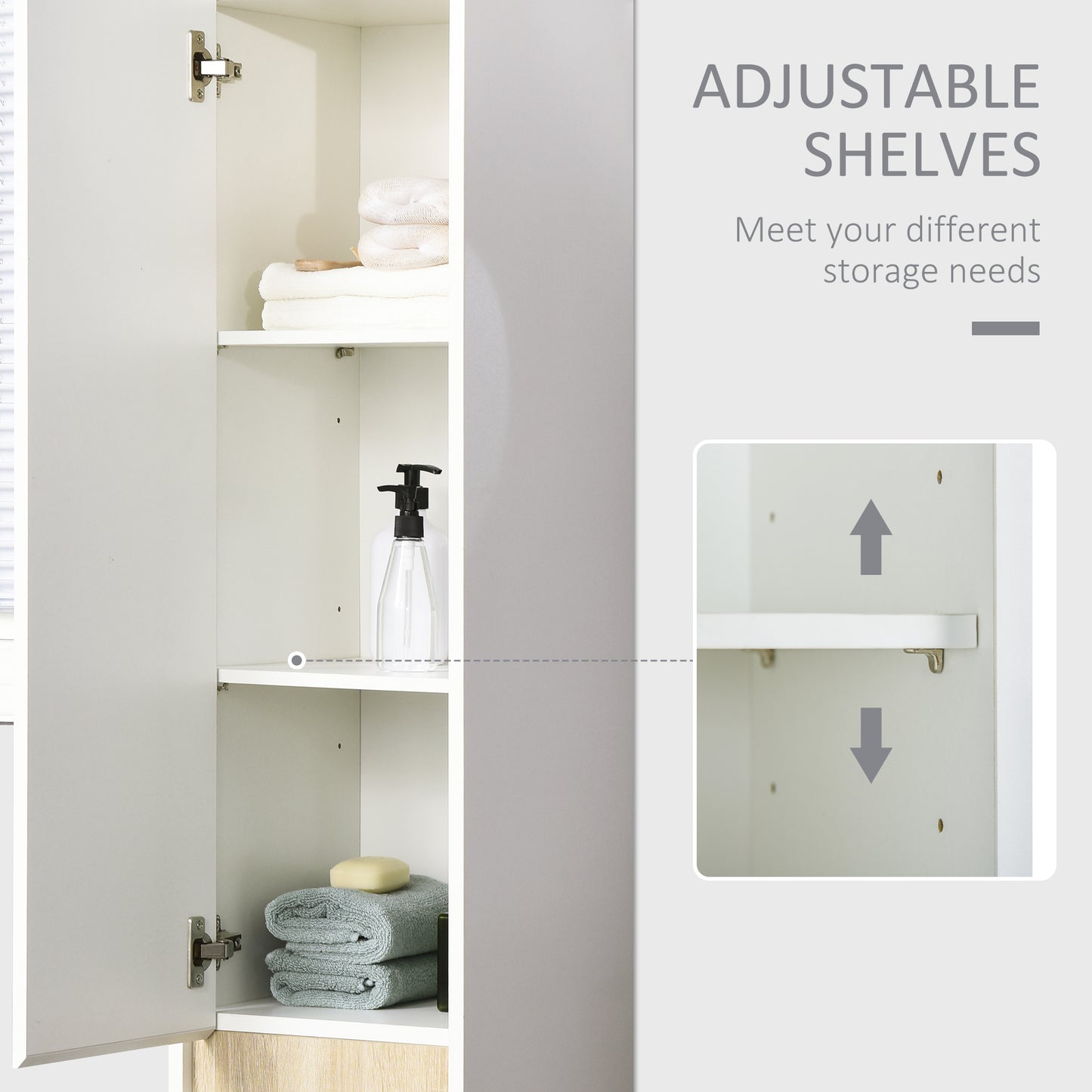 kleankin Tall Bathroom Cabinet with Adjustable Shelves, 5-Tier Modern Freestanding Tallboy with Storage Cabinets, White