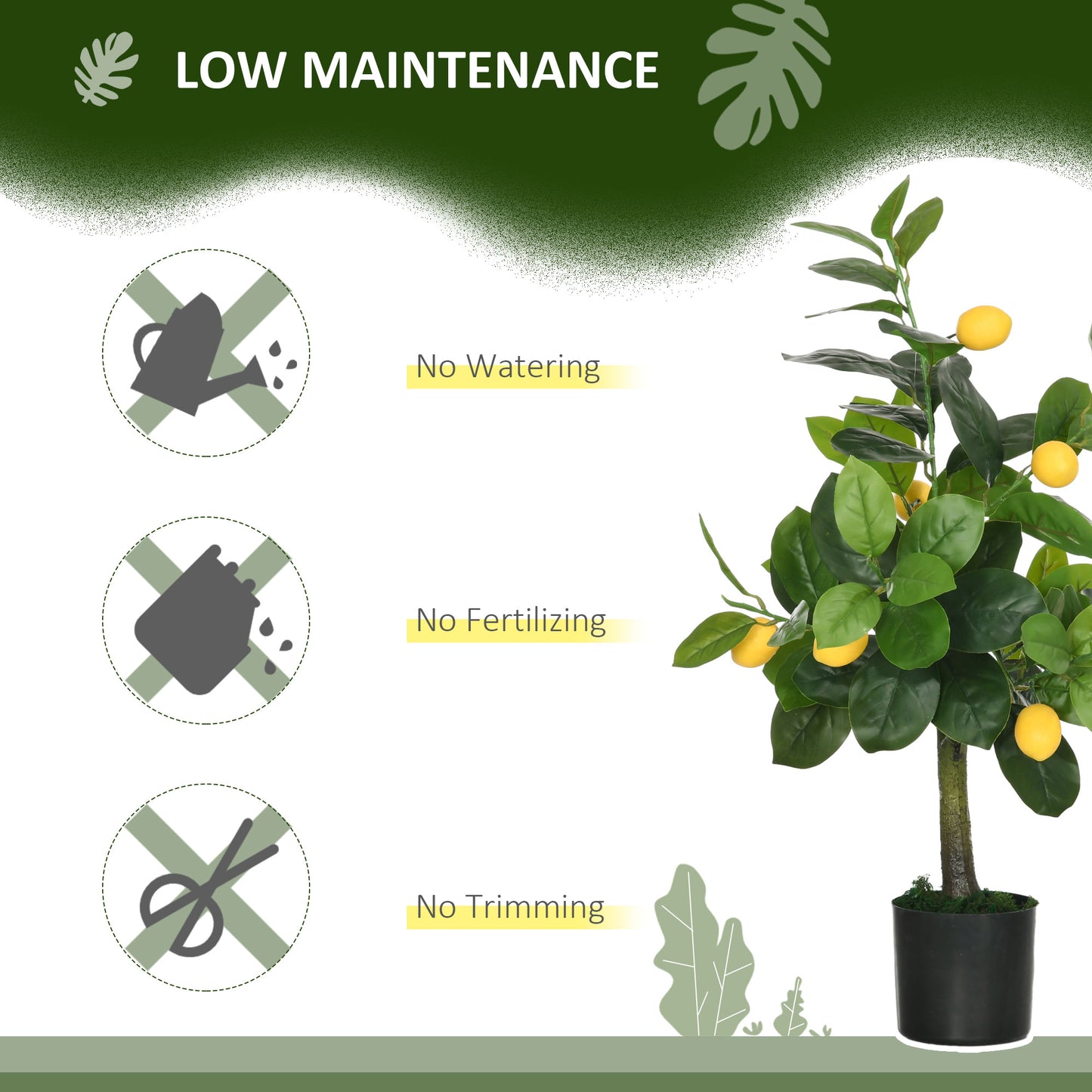 HOMCOM Set of 2 Artificial Plants, Lemon and Orange Tree with Pot, for Home Indoor Outdoor Decor, 60cm