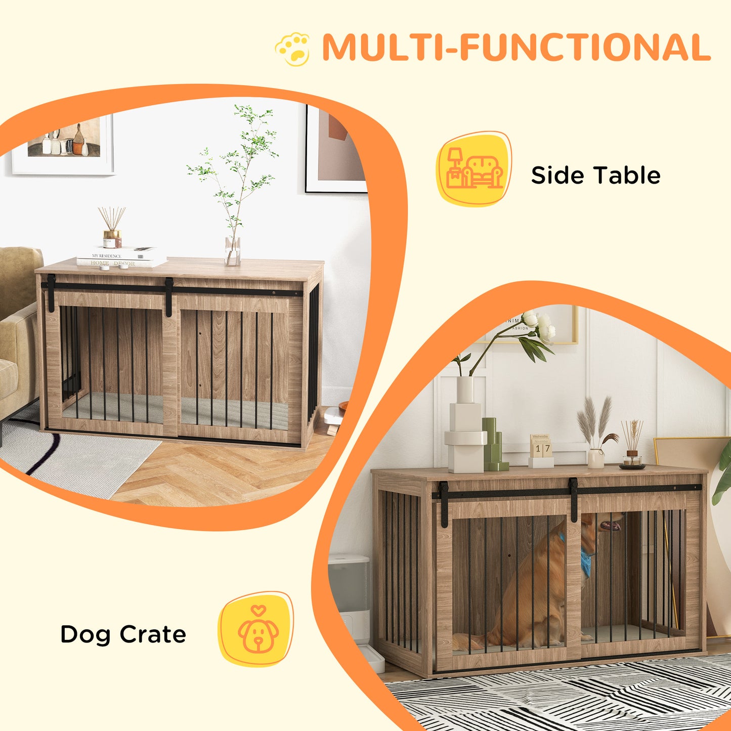 PawHut 118cm Dog Crate Furniture with Removable Cushion for XL Dogs Brown