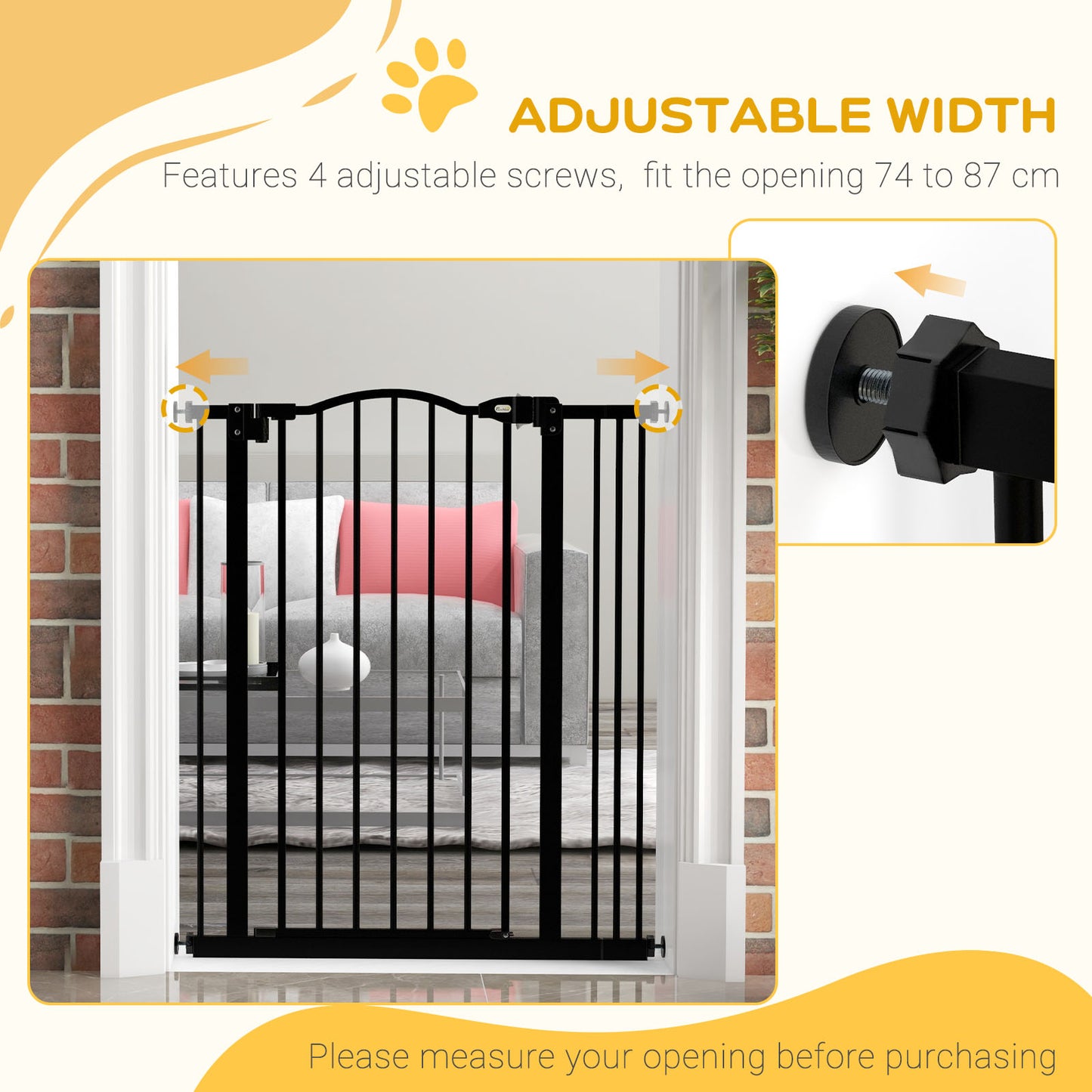 PawHut Metal Pet Safety Gate Dog Gate Folding Fence, Black