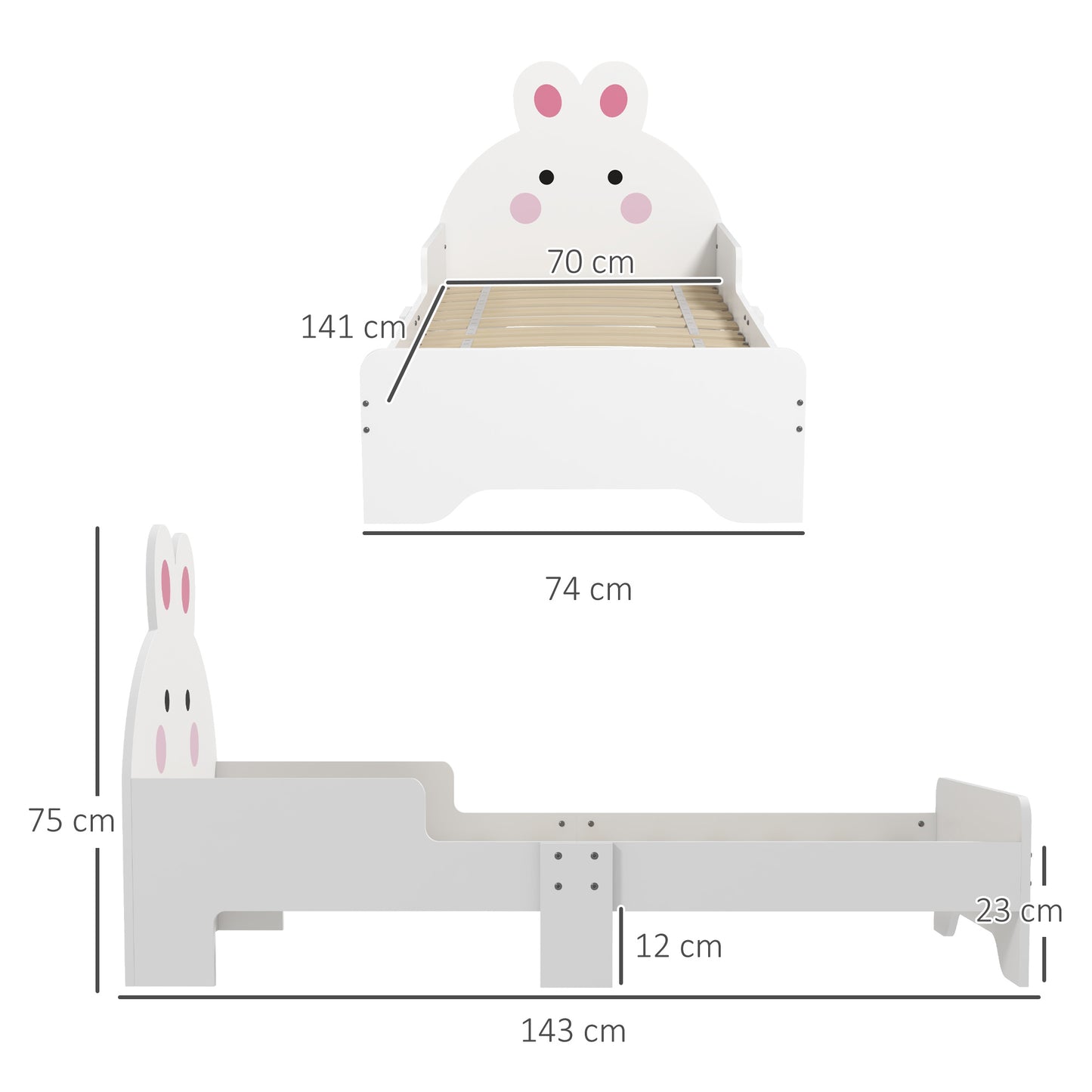 ZONEKIZ Toddler Bed Frame Rabbit Design White