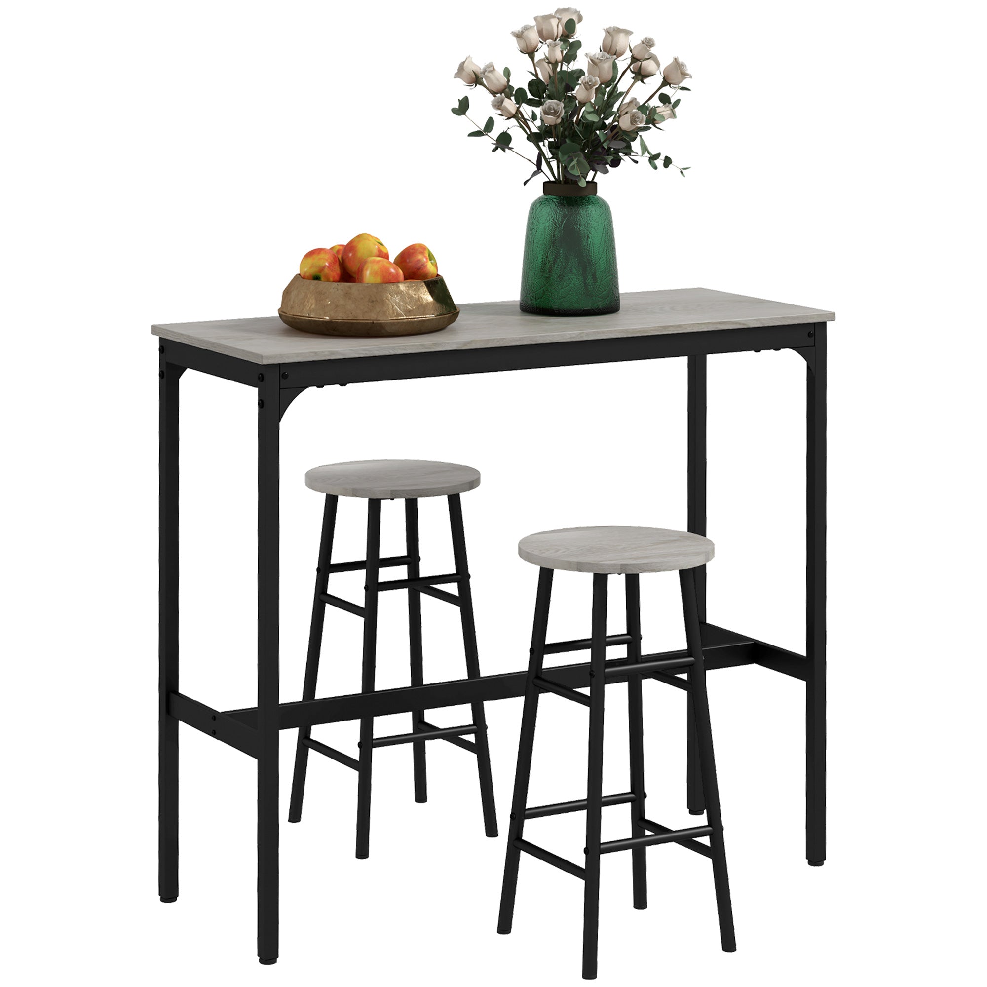 HOMCOM 3 Piece Bar Table Set with 2 Stools, Industrial Bar Table and S ...