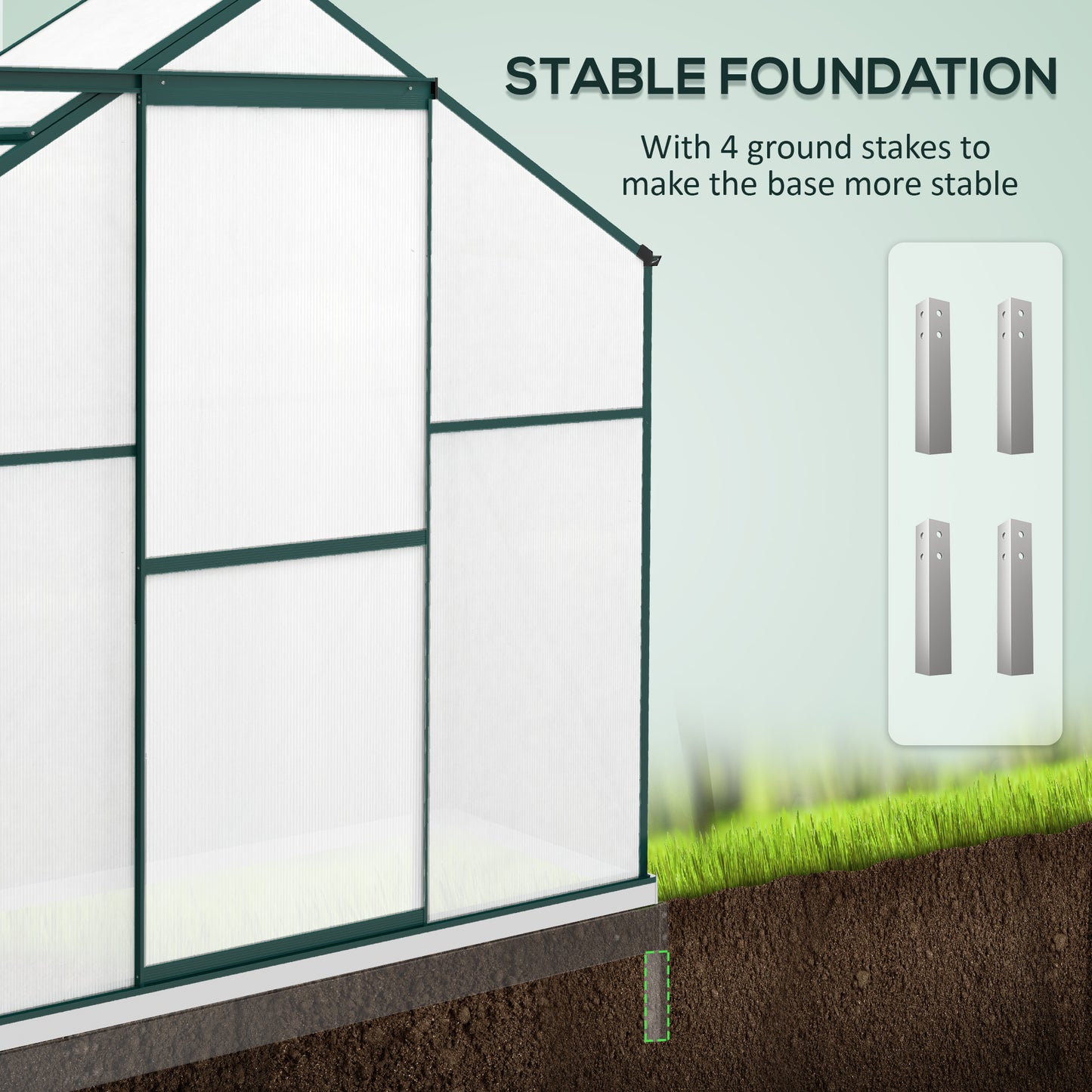 Outsunny 6 x 2.5ft Polycarbonate Greenhouse WalkIn Green House with Rain Gutter Sliding Door Window Foundation Green