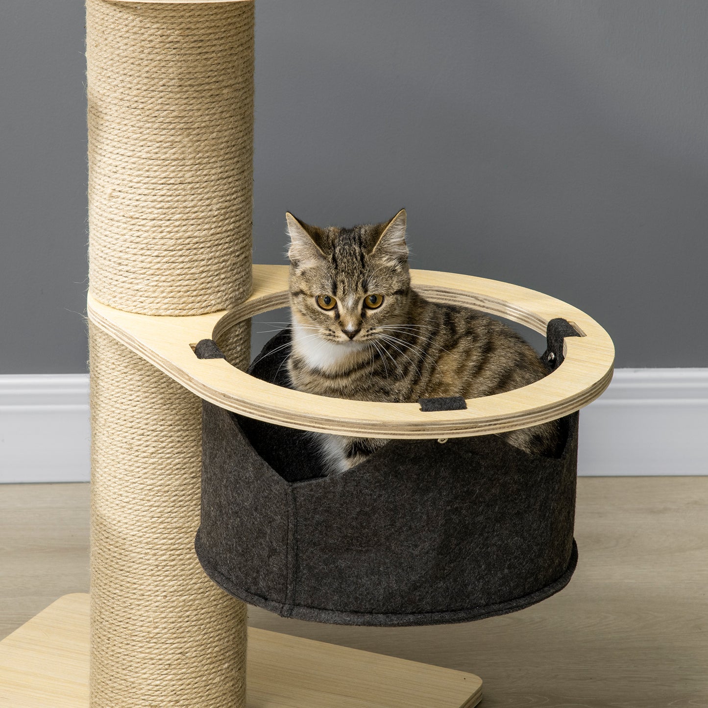 PawHut 84cm Cat Tree, Kitty Activity Center with Hammock & Bed, Cat Tower with Jute Scratching Post, Natural