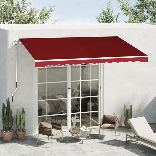 Outsunny Manual Retractable Sun Shade Patio Awning Outdoor Deck Canopy Shelter, 2.5mx2m (Dark Red) Shelter UV Protection,