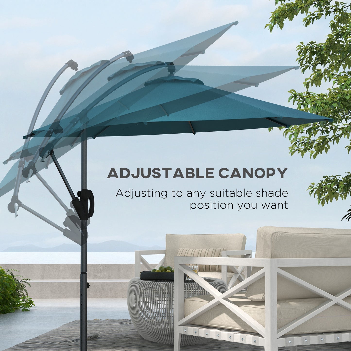 Outsunny 3(m) Offset Cantilever Parasol Umbrella, with Cross Base - Blue