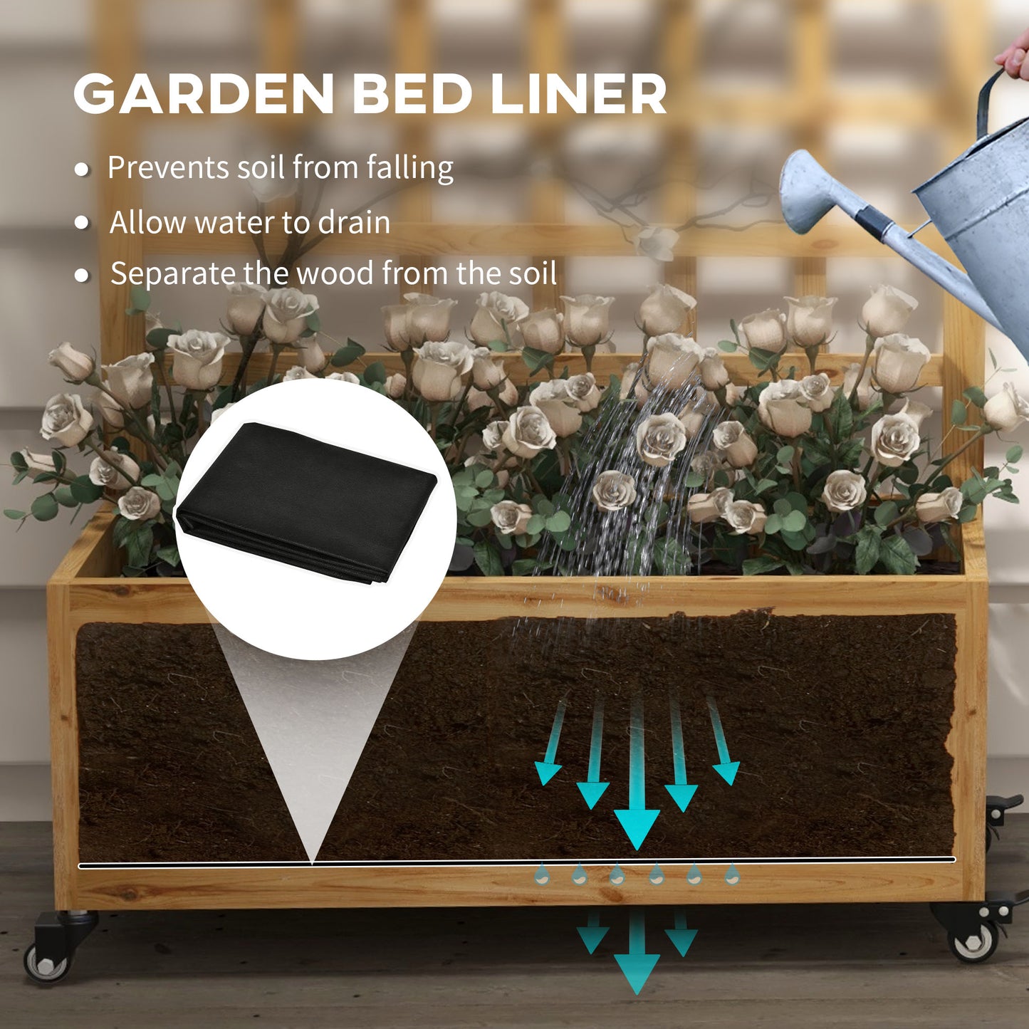 Outsunny Wooden Trellis Planter Raised Garden Bed with Wheels and Bed Liner to Climb and Grow Vegetables Herbs and Flowers