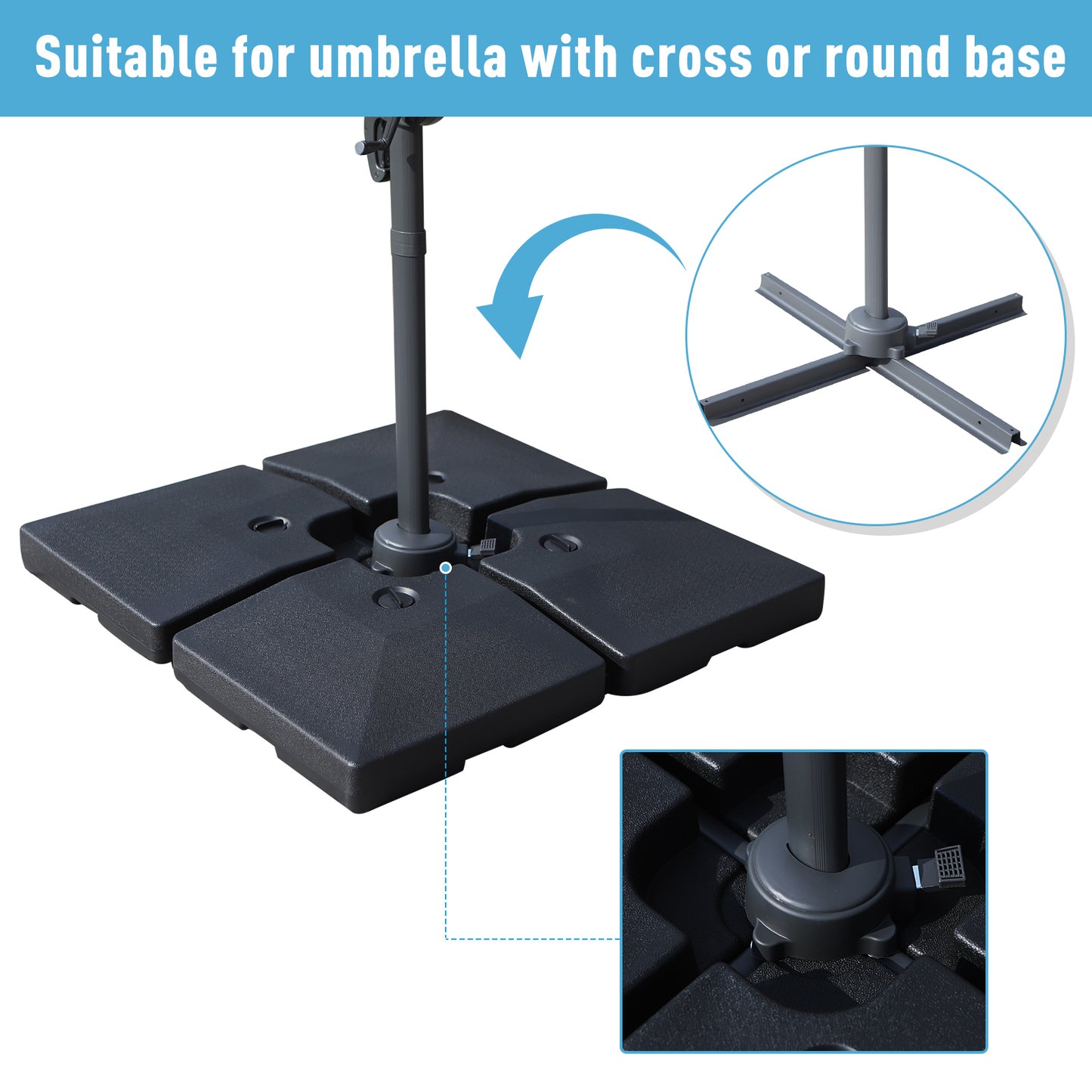 Outsunny 4 Pcs Portable Umbrella Base, Φ4.6 cm