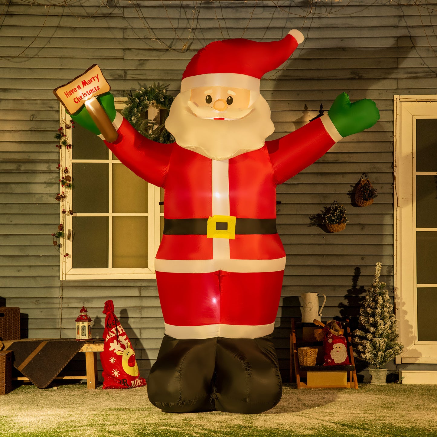 Outsunny 8ft Inflatable Christmas Santa Claus Holds Light Sign of Blessings