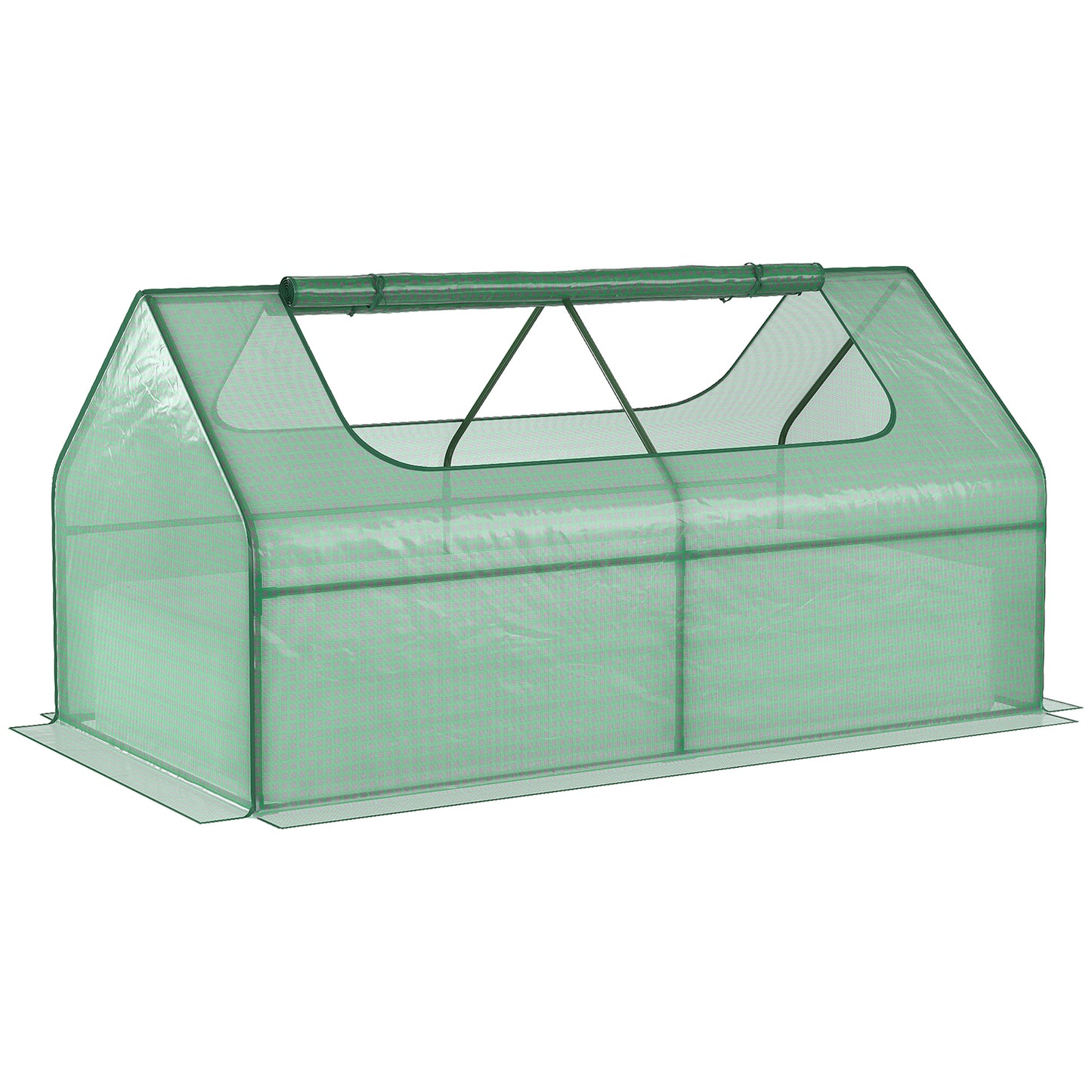 Outsunny Raised Garden Bed with Greenhouse, Steel Planter Box with Plastic Cover, Roll Up Window, Dual Use for Flowers, Vegetables, Fruits and Herbs, 185L x 95W x 92H cm, Green