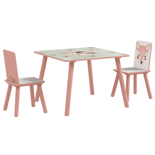ZONEKIZ Kids and Table Chairs Children Desk with Two Chairs Toddler Furniture Set for Ages 36 Years Pink
