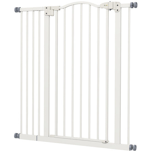 PawHut Metal Pet Safety Gate Dog Gate Folding Fence, White