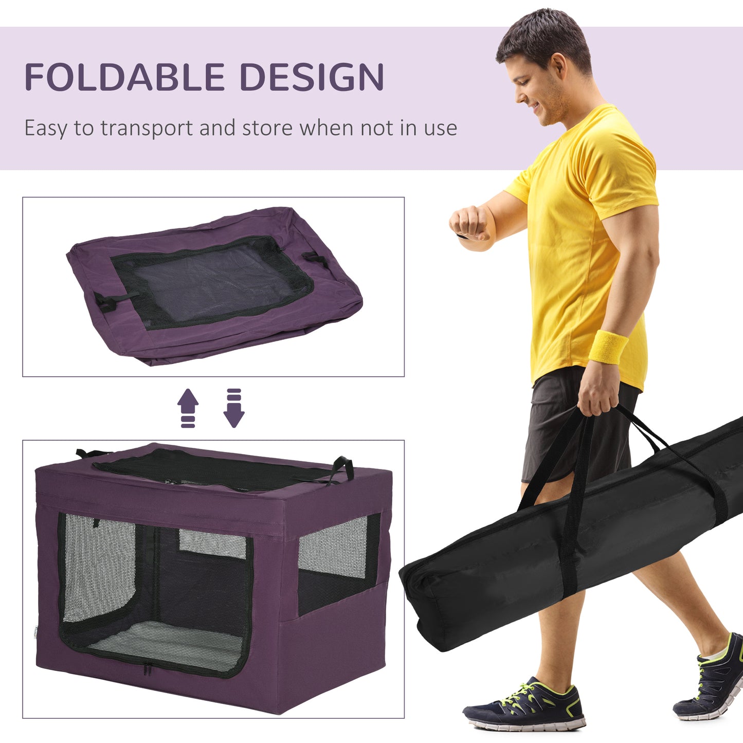 PawHut 90cm Foldable Pet Carrier, Portable Cat Carrier, Cat Bag, Pet Travel Bag, Purple