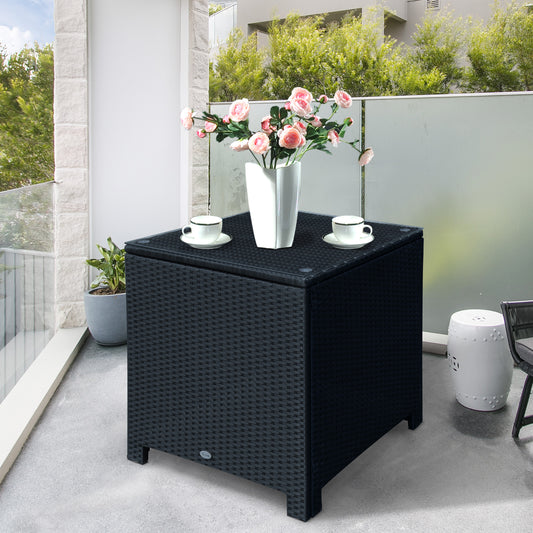 Outsunny Rattan Side Table Patio Frame Tempered Glass Outdoor Wicker-Black