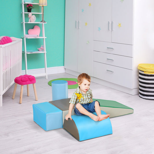 HOMCOM Kids 5-Piece PU Soft Climb & Crawl Playset Blue/Green