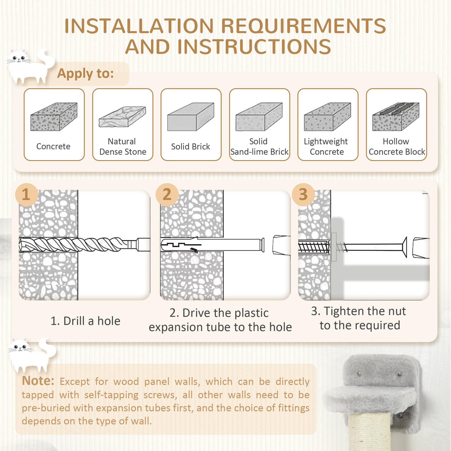 PawHut FourPiece Cat Wall Furniture with Hammock Perches Ladder Scratching Post Grey