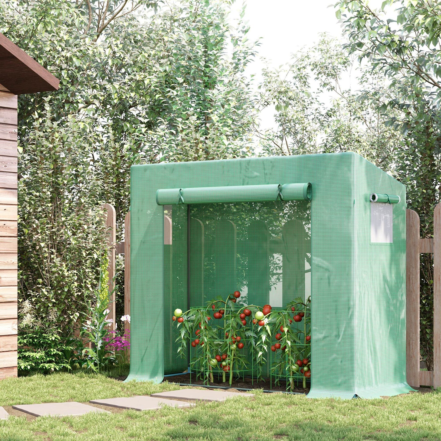 Outsunny Garden Greenhouse with PE Plant Cover, Windows and Zipper Door for Fruit and Veg 198L x 77W x 149-168H cm