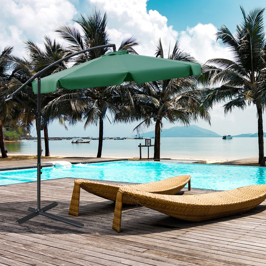 Outsunny 2.7m Garden Banana Parasol Cantilever Umbrella with Crank Handle and Cross Base for Outdoor, Hanging Sun Shade, Green