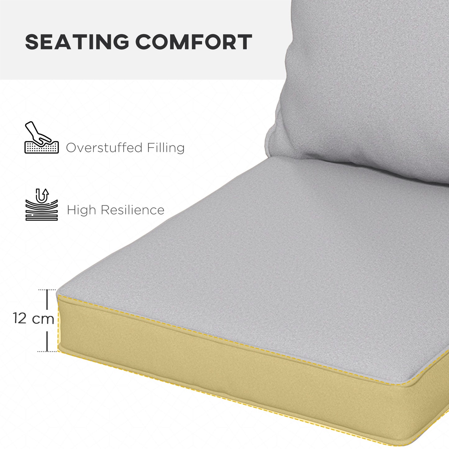 Outsunny 1-Piece Back and Seat Cushion Pillow Replacement, Patio Chair Cushion Set for Indoor Outdoor, Light Grey