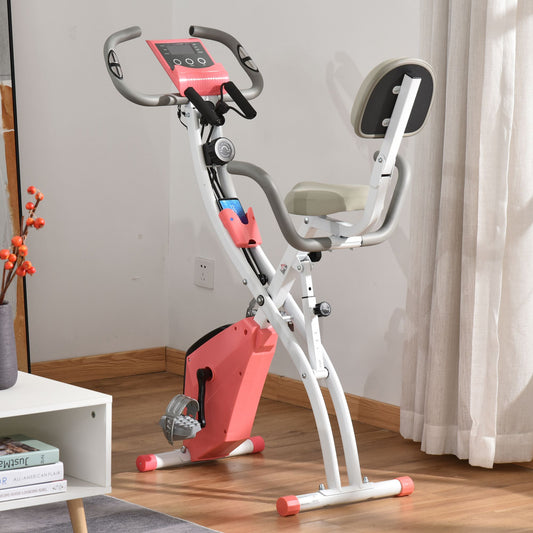 HOMCOM 2-in-1 Upright Exercise Bike Stationary Foldable Magnetic Cycling Pink Spinning