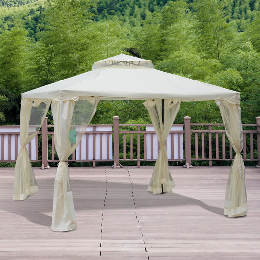 Outsunny 3x3m 2-Tier Polyester Draped Outdoor Garden Gazebo Cream White