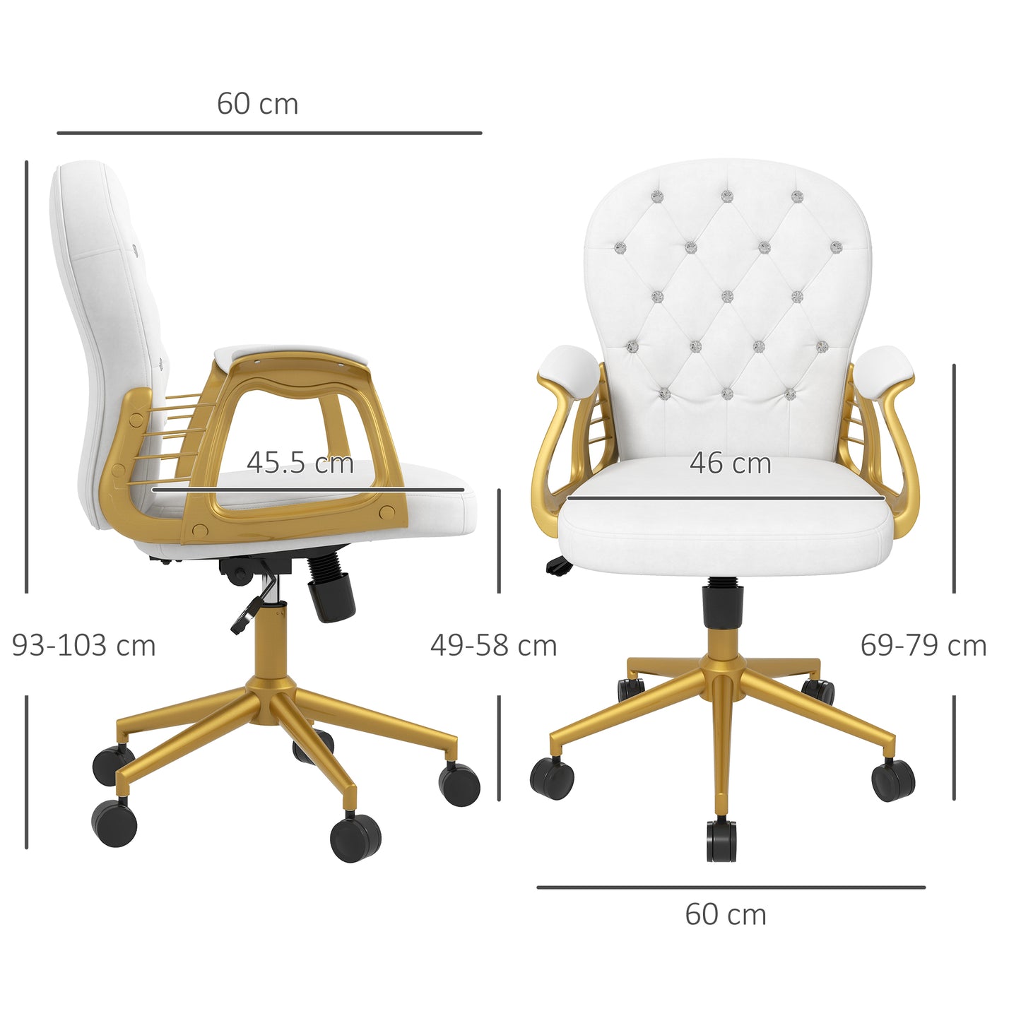 Vinsetto Height Adjustable Home Office Chair Button Tufted Computer Chair with Padded Armrests and Tilt Function Cream White