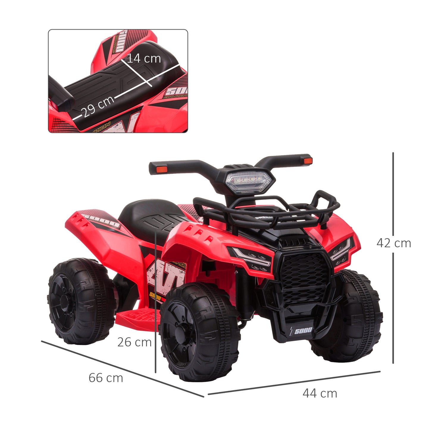 HOMCOM Kids Ride-on Four Wheeler ATV Car with Real Working Headlights, 6V Battery Powered Motorcycle for 18-36 Months, Red