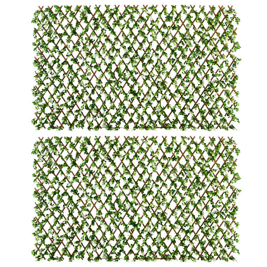Outsunny 2 Pcs Expandable Faux Privacy Fence, 2 x 1m Decorative Trellis w/ Artificial Leaves, Garden Telescopic Hedge Privacy Screen Greenery Walls
