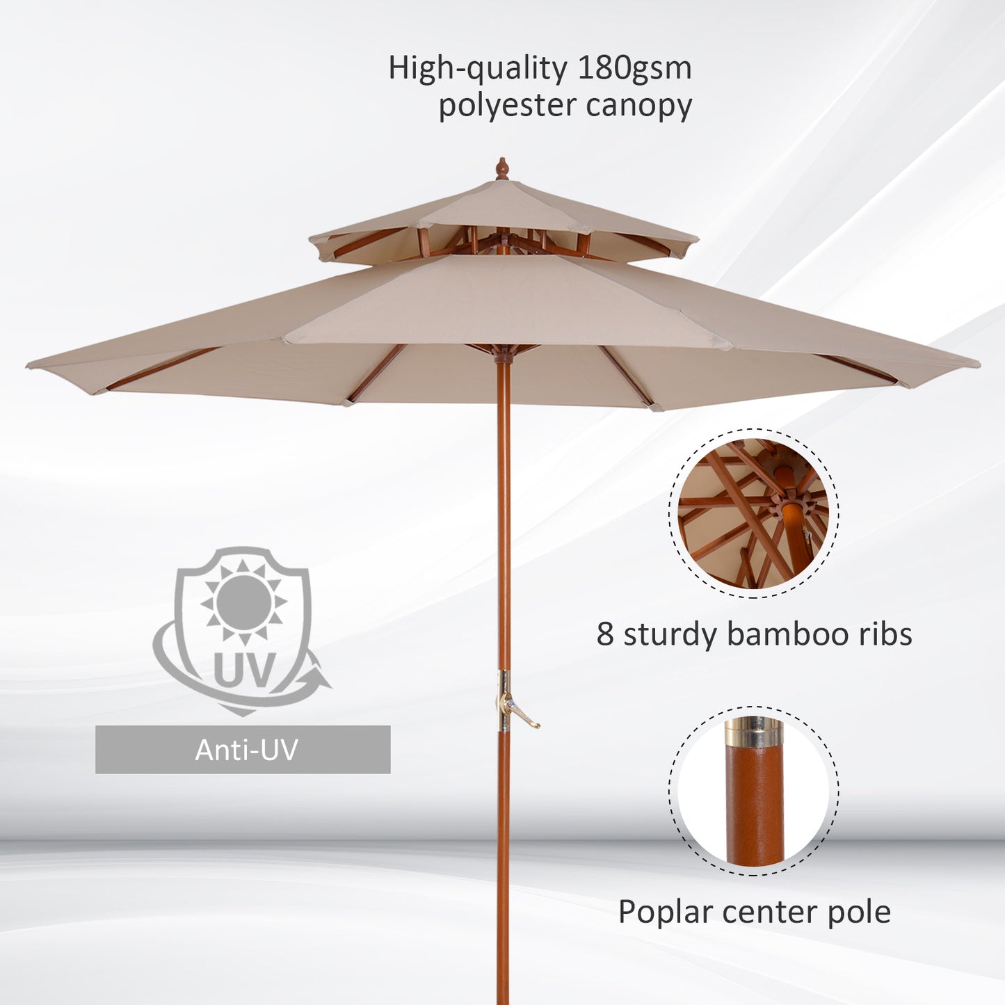 Outsunny 2.7m Patio Double Tier Umbrella Parasol Canopy Garden Sun Sunshade -Beige