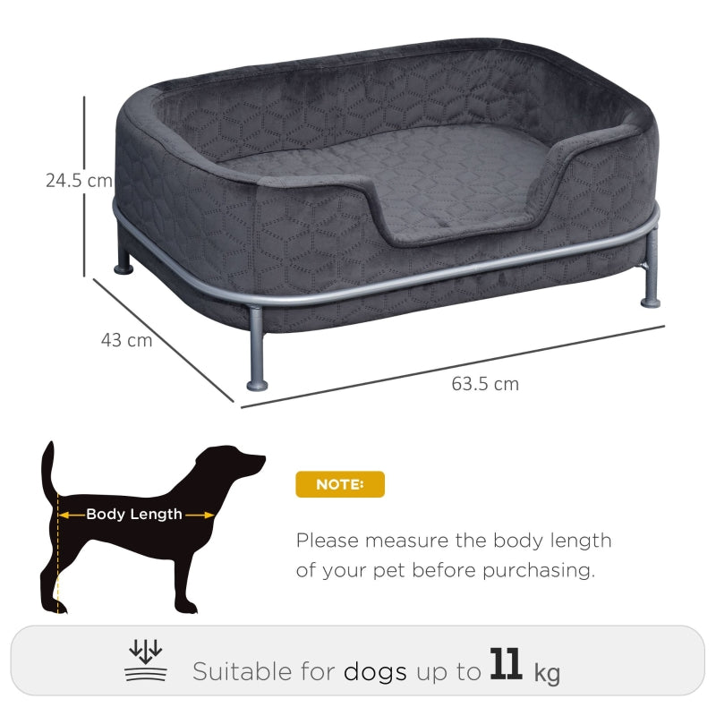 PawHut Pet Sofa Couch, Dog Bed, Cat Lounger, with Metal Base Removable Cushion Modern Furniture for Small Dogs, 63.5 x 43 x 24.5cm, Grey