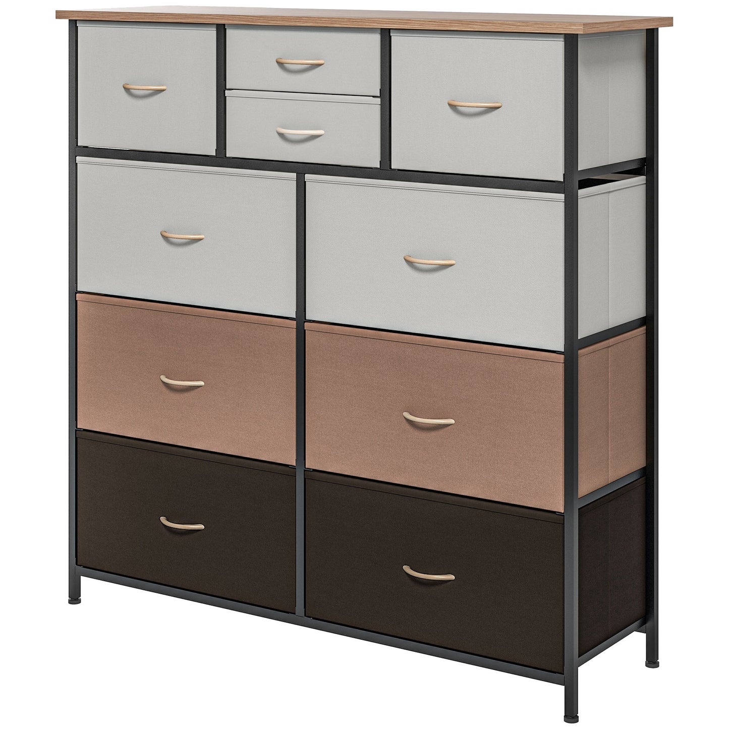 HOMCOM Bedroom Chest of Drawers 10 Drawer Dresser with Foldable Fabric Drawers and Steel Frame Multicolour