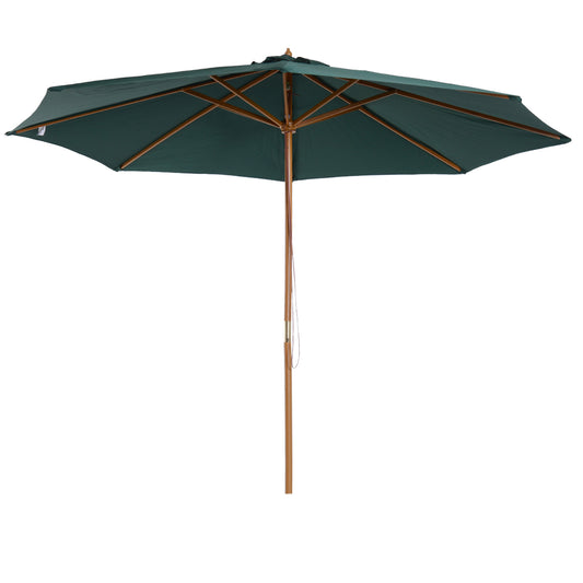 Outsunny 3(m) Wooden Patio Umbrella, Pulley Operated Garden Parasol with Rope Pulley Mechanism and 8 Ribs, Dark Green