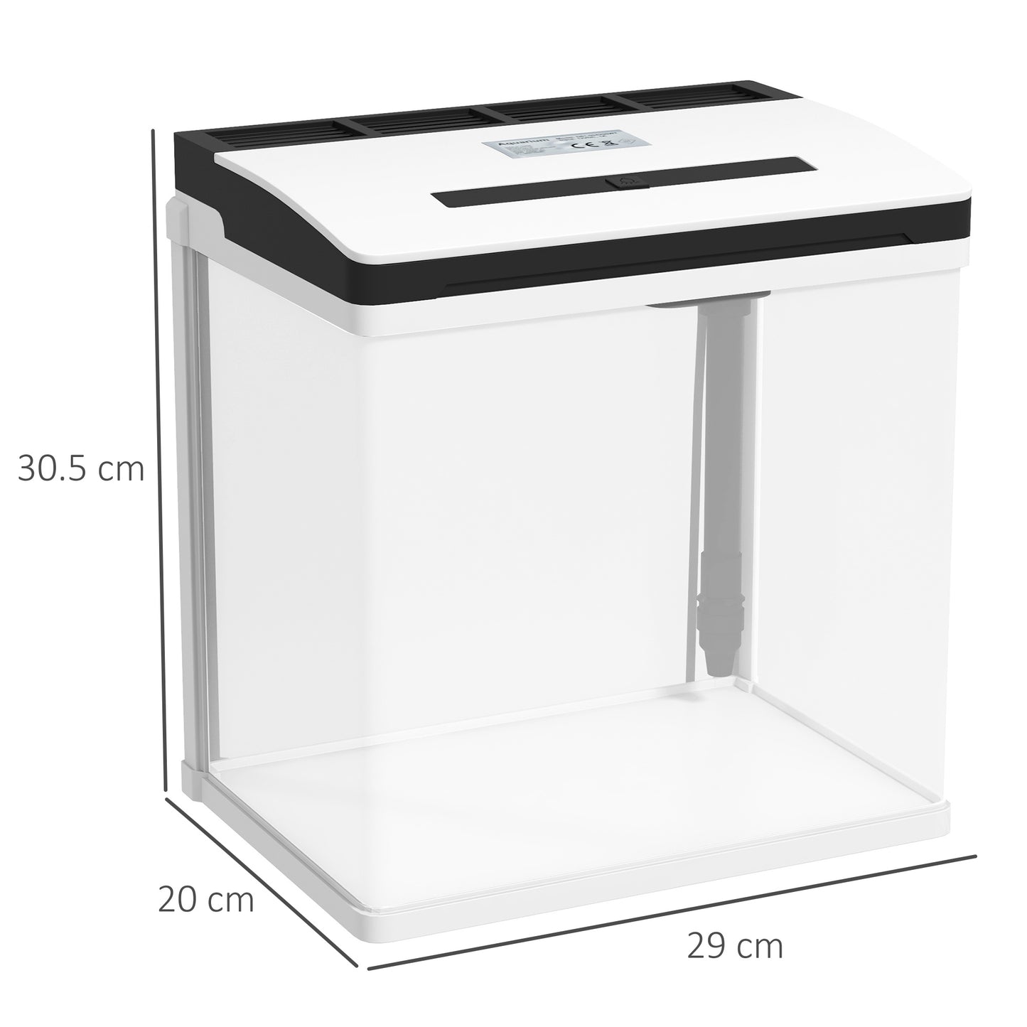 PawHut 13L Glass Aquarium Fish Tank with Filter LED Lighting for Betta Guppy Mini Parrot Fish Shrimp 29 x 20 x 30.5cm