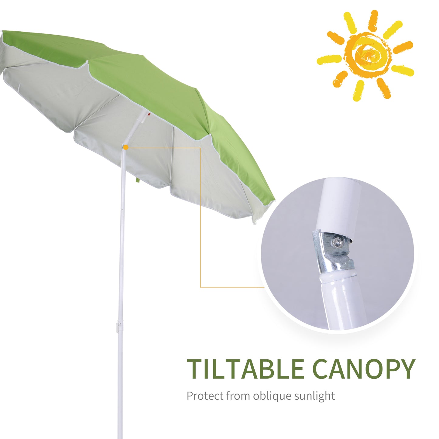 Outsunny 1.7m x 2m Tilted Steel Frame Beach Parasol Green