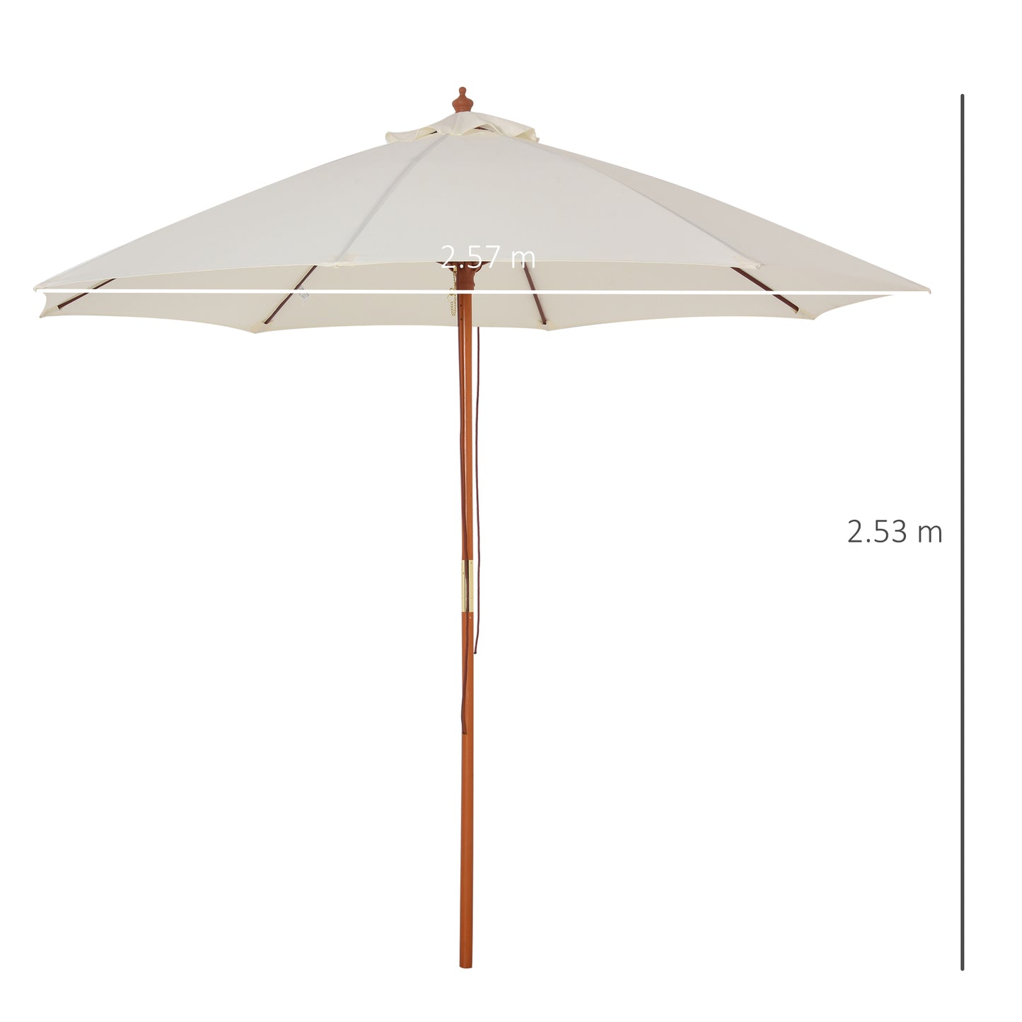 Outsunny 2.5m Wood Garden Parasol Sun Shade Patio Outdoor Market Umbrella Canopy with Top Vent, Cream White w/ Vent