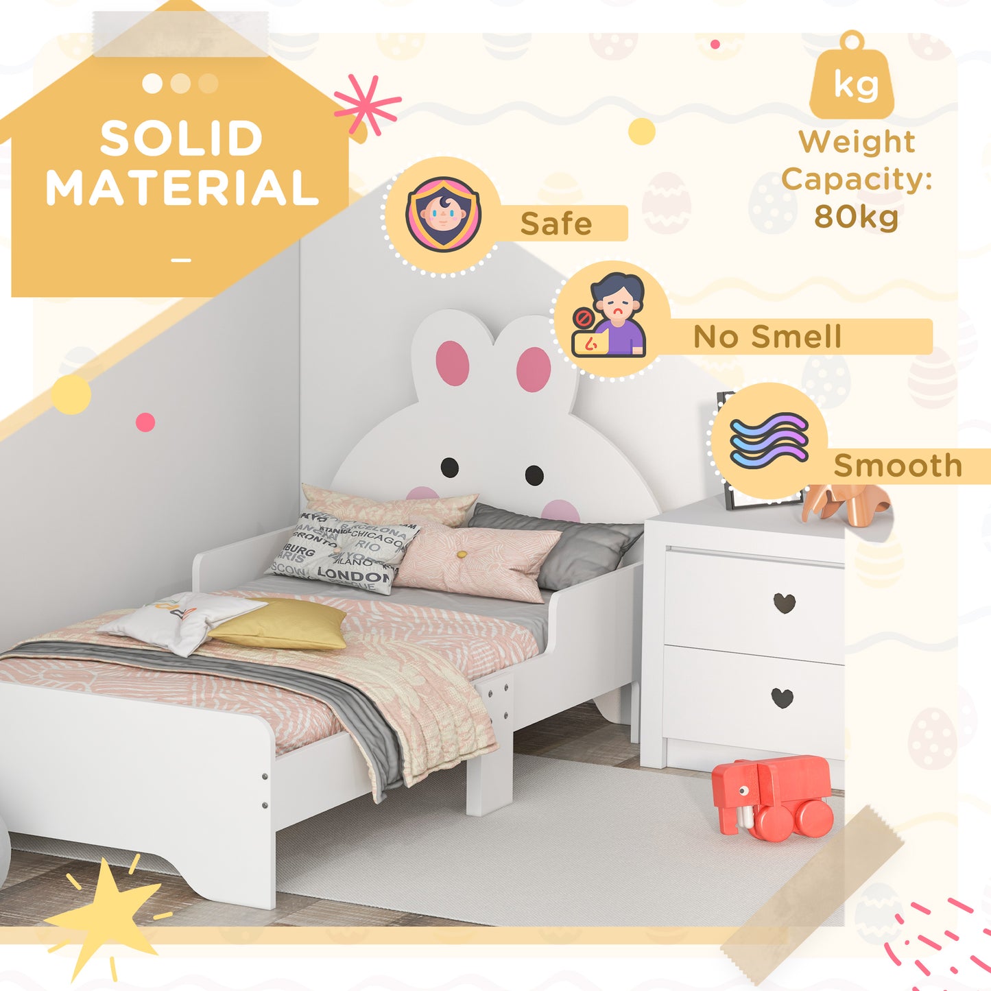 ZONEKIZ Toddler Bed Frame Rabbit Design White