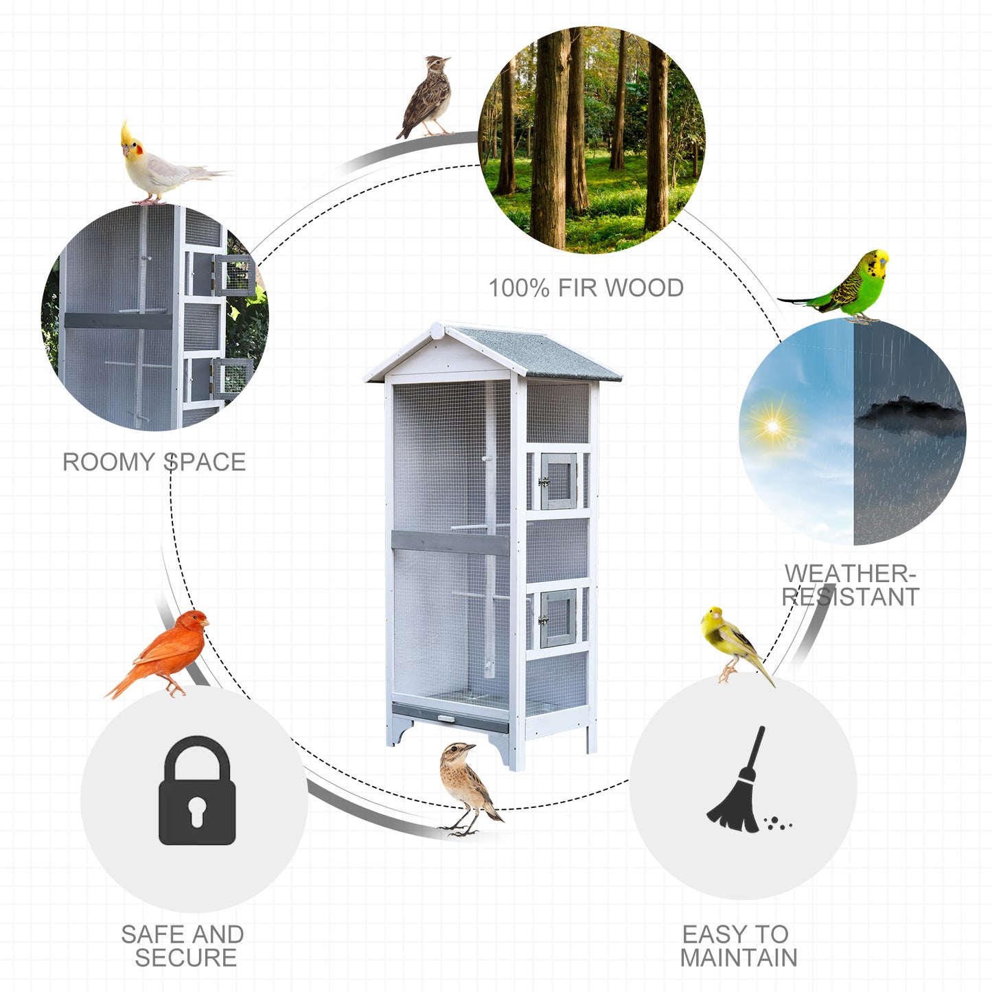 PawHut Wooden Outdoor Bird Cage, Featuring a Large Play House with Removable Bottom Tray 4 Perch