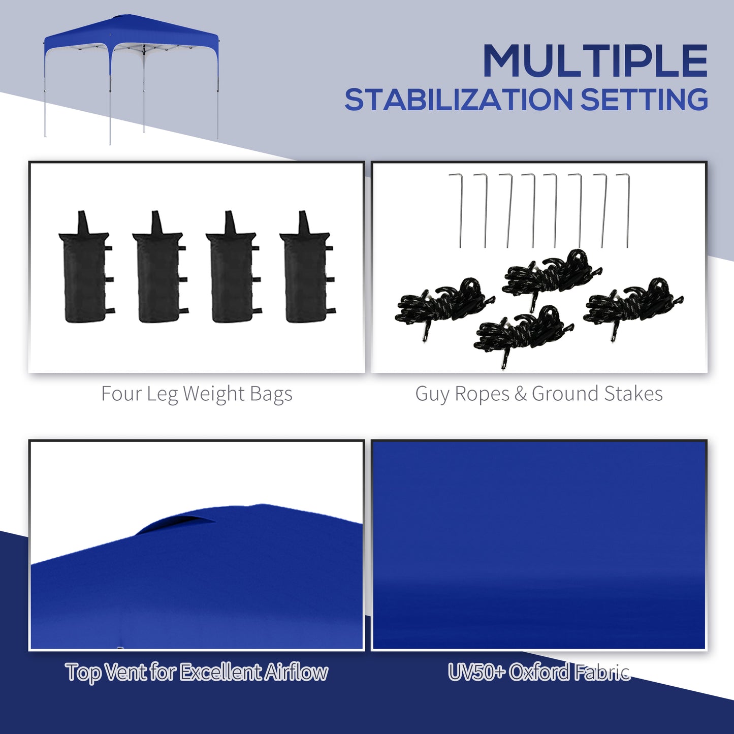 Outsunny 3 x 3 (M) Pop Up Gazebo, Foldable Canopy Tent with Carry Bag with Wheels and 4 Leg Weight Bags for Outdoor Garden Patio Party, Blue