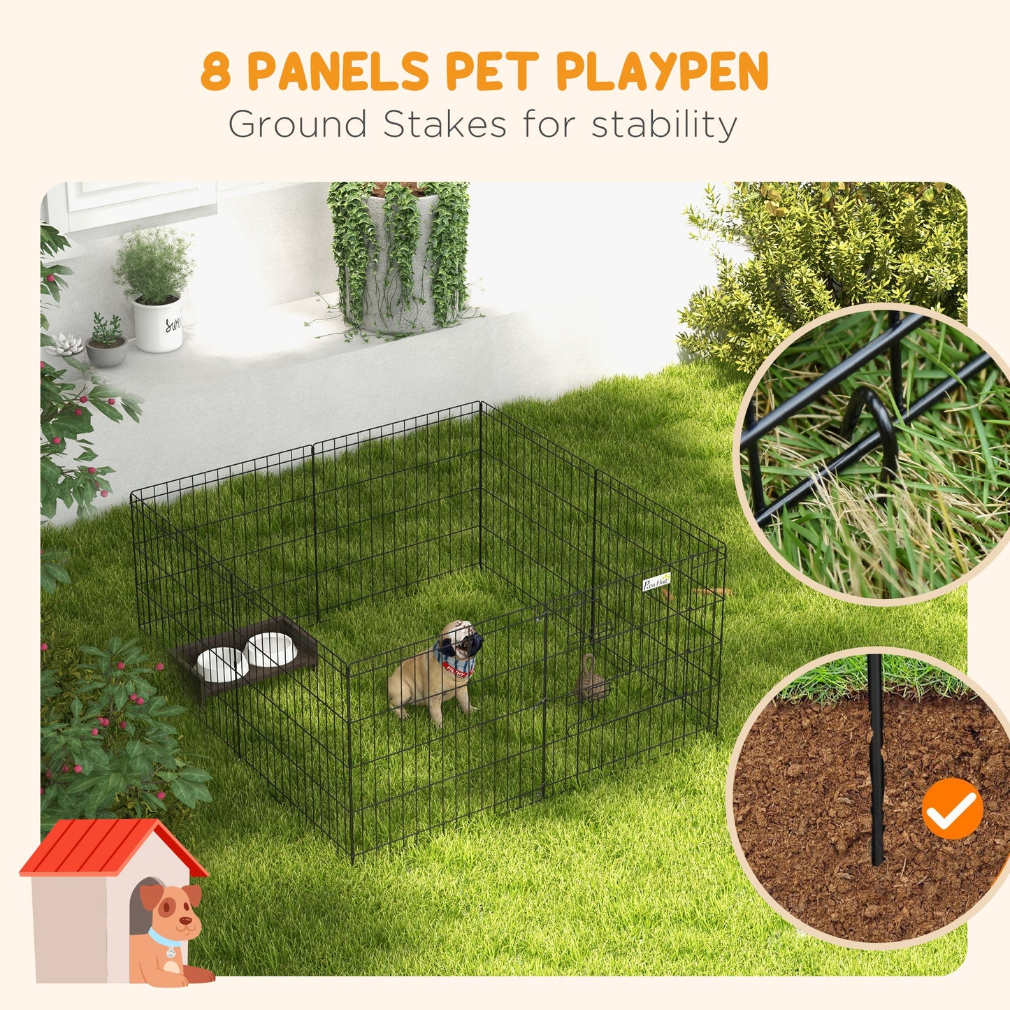 PawHut Dog Playpen Puppy Pen EightPanel Metal Fence for Small Dogs Indoors Outdoors Black
