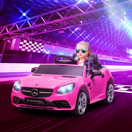 AIYAPLAY Mercedes Benz SLC 300 Licensed 12V Kids Electric Ride On Car with Parental Remote Two Motors Music Lights Suspension Wheels for 3-6 Years Pink