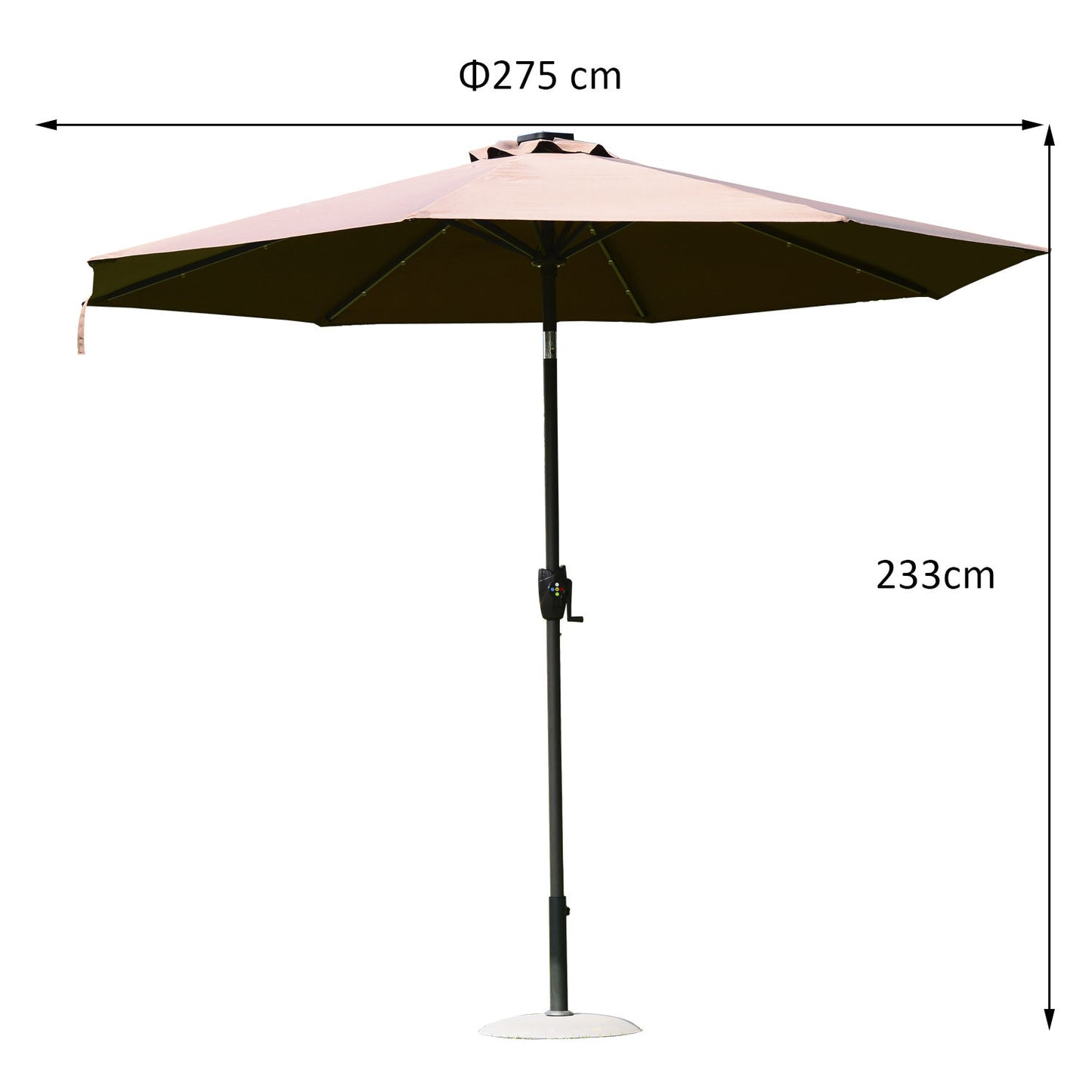 Outsunny Umbrella Parasol 24 Solar LED Light Outdoor Tilt Sun Patio Club Party Event Manual Shade w/Hand Crank-Brown/Coffee